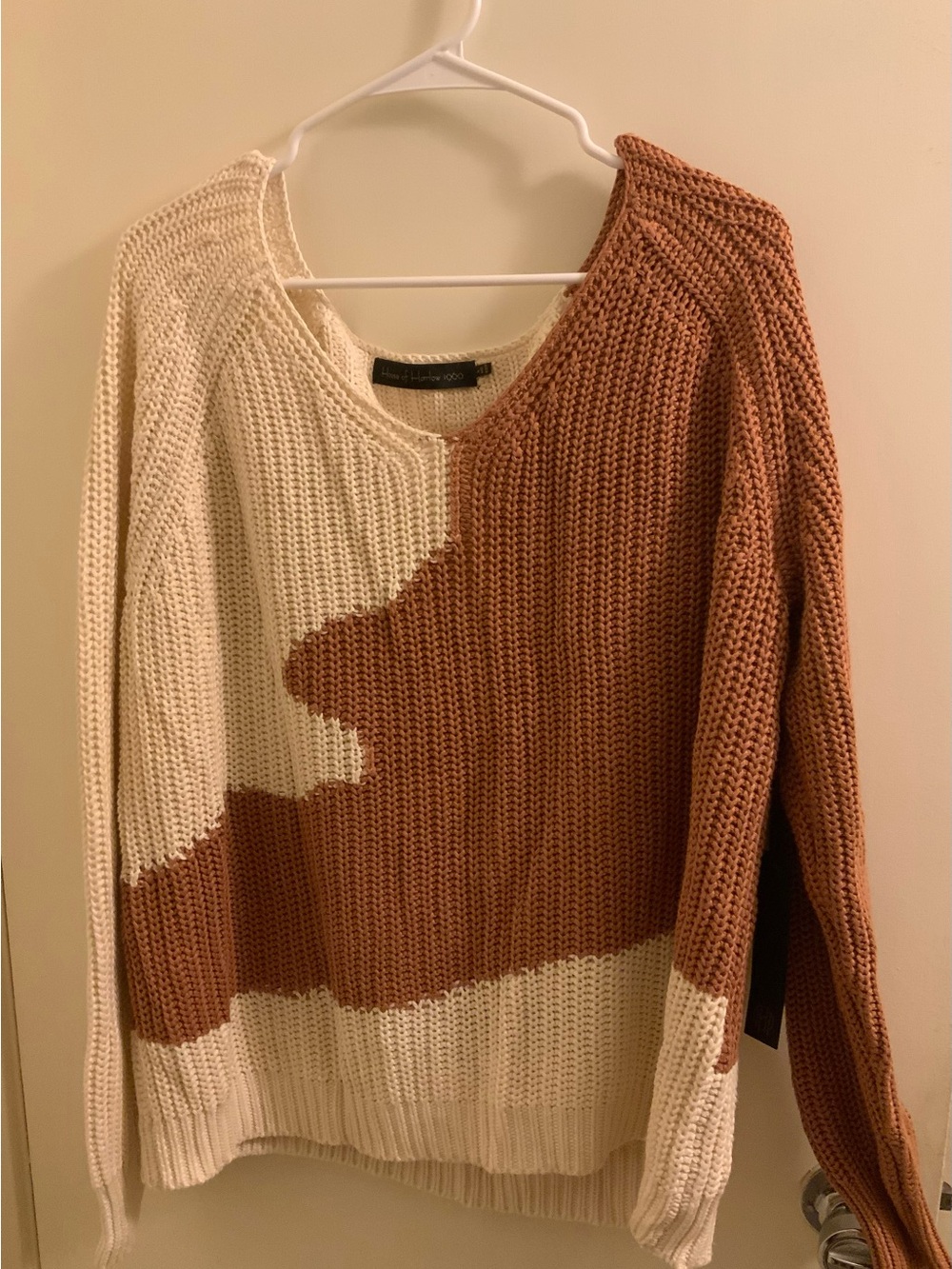 REVOLVE House of Harlow Cream and Brown Colorblock Knit Crewneck Sweater
